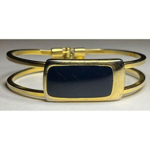 Gold Tone With Rectangle Black Faux Stone Women's Clamp Cuff Bracelet 25cm